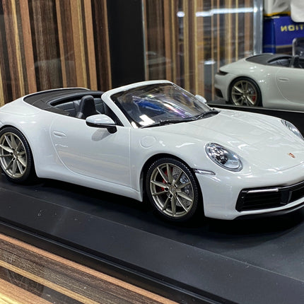 Minichamps 1:18 Porsche 911 Carrera 4S Cabriolet 2019 White Diecast Model - detailed collector display model