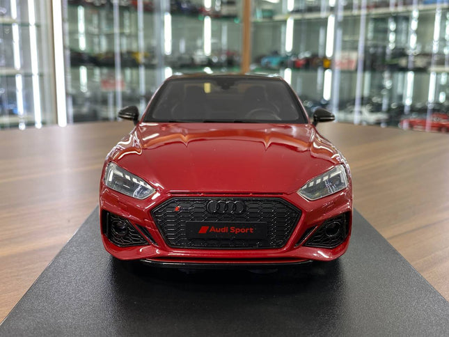 GT Spirit 1:18 Audi RS 5 Competition Coupe 2023 Dark Red Diecast Model Car Limited Edition - studio product photo of the scal