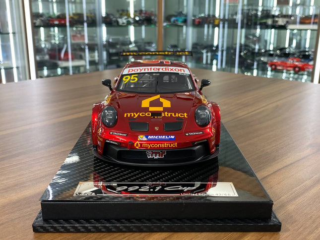 VIP Models Porsche 992.1 Cup #95 McQueen Decal 1:18 Resin Model - studio product photo of the scale model