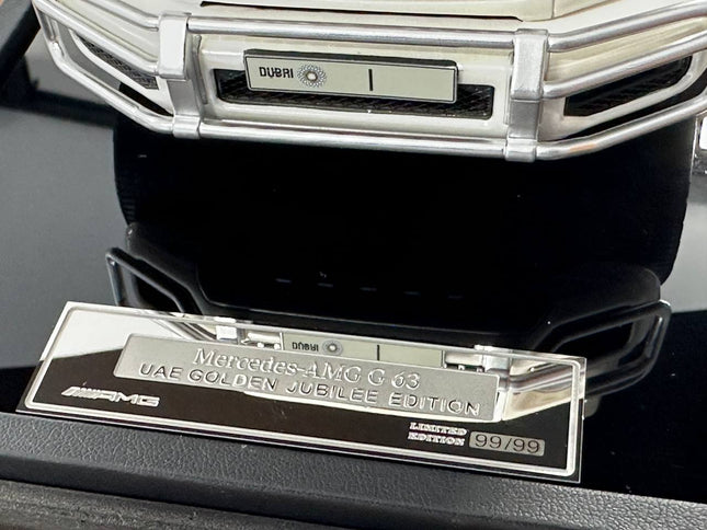 Motor Helix Mercedes Benz G63 AMG UAE Golden Jubilee Edition 1:18 Resin Model Car Silver White - studio product photo of the 