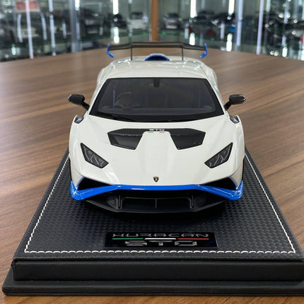 MR Collection Lamborghini Huracan STO 1:18 White Resin Limited Edition Diecast Model Car - studio product photo of the scale 