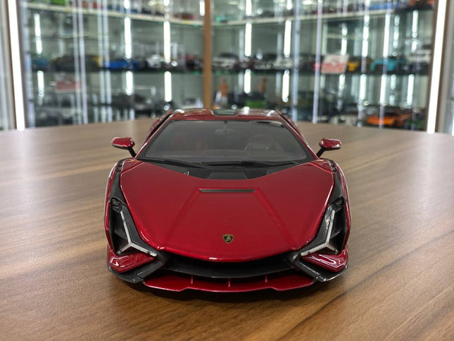 Bburago 1/18 Lamborghini Sian FKP 37 Red Diecast Model Car - studio product photo of the scale model