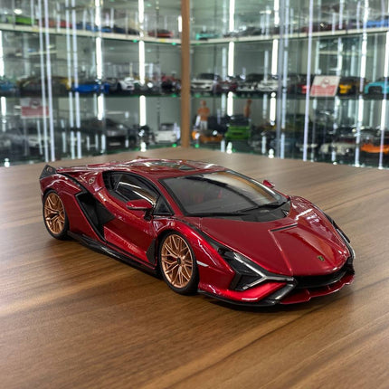 Bburago 1/18 Lamborghini Sian FKP 37 Red Diecast Model Car - detailed collector display model
