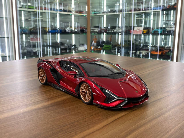 Bburago 1/18 Lamborghini Sian FKP 37 Red Diecast Model Car - detailed collector display model