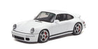 1:18 scale white diecast model sports car, detailed rims, front and side view