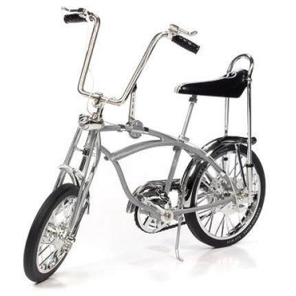 1:6 scale model of a Schwinn Grey Ghost 1971 bicycle with chrome details and black seat