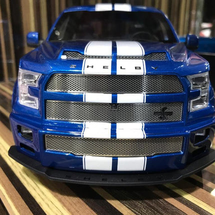 GT Spirit 1:18 Ford F-150 Shelby Blue Resin Model Car - studio product photo of the scale model
