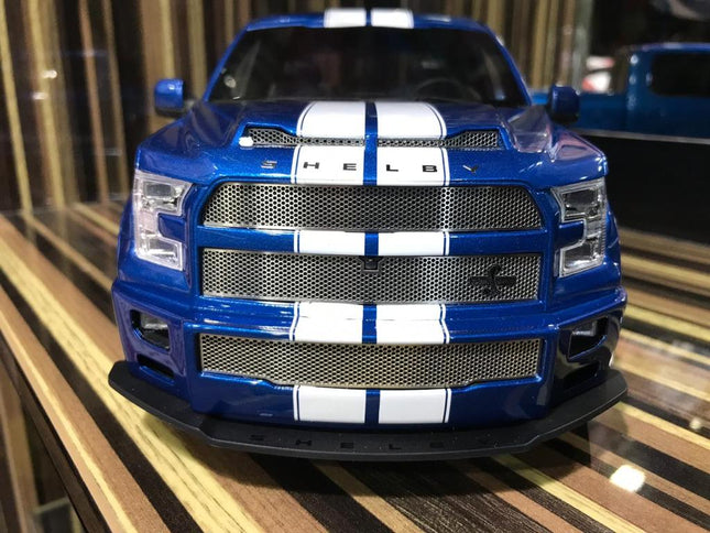 GT Spirit 1:18 Ford F-150 Shelby Blue Resin Model Car - studio product photo of the scale model