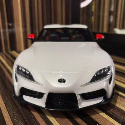 GT Spirit 1/18 Toyota Supra GR White Resin Model Car - studio product photo of the scale model