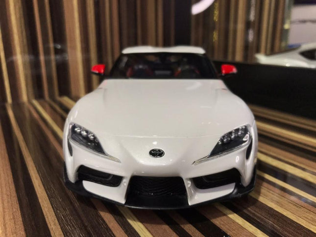 GT Spirit 1/18 Toyota Supra GR White Resin Model Car - studio product photo of the scale model