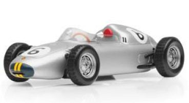 Silver vintage formula race car diecast model with number 6 decals, 1:18 scale.