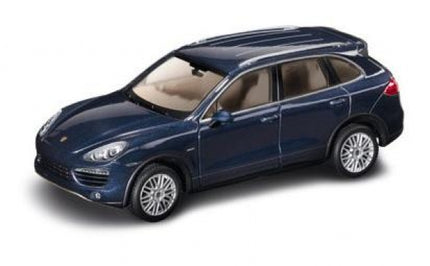 1:43 scale diecast Porsche Cayenne model car in metallic blue, detailed SUV collectible