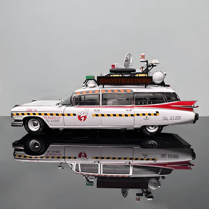 Hot Wheels Ghostbusters ECTO-1 Ghost Fine Edition 1:18 Diecast Model Car - studio product photo of the scale model