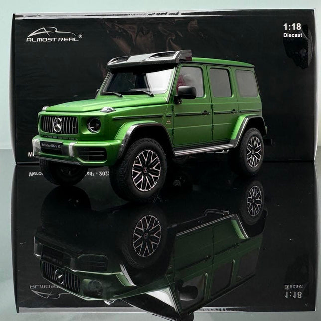 Almost Real Mercedes-Benz G63 4x4 Matte Green 1:18 Diecast Model Car - studio product photo of the scale model